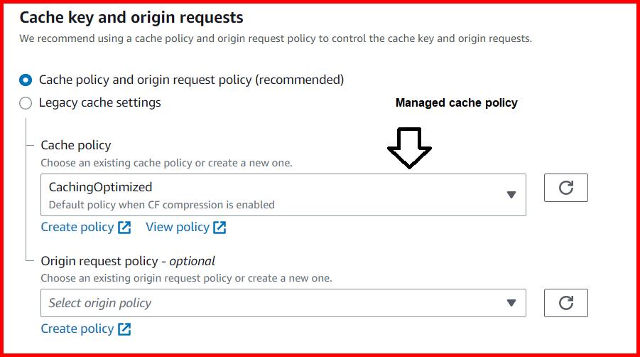 Picture showing the dropdown with the list of predefined cache policies